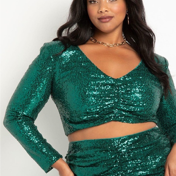 Eloquii cropped sequin top and ruched column skirt - Picture 2 of 4